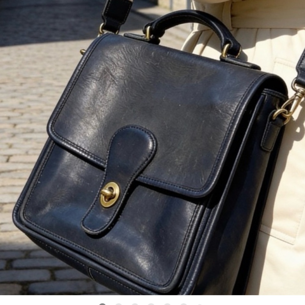 Coach Classic Leather Messenger Bag - Black and Silver